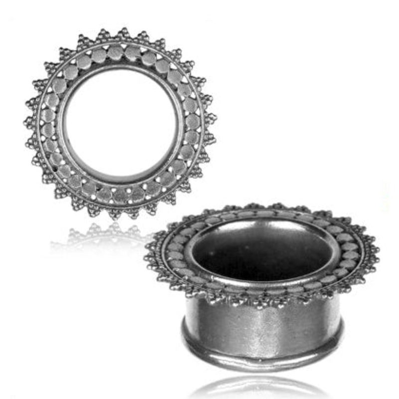 White Brass Beaded Tunnels 0 gauge (8mm) White Brass Pair