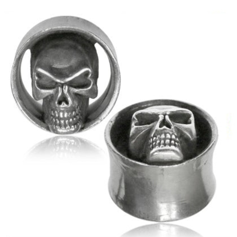 White Brass Skull Tunnels 1/2 inch (12mm) White Brass Pair