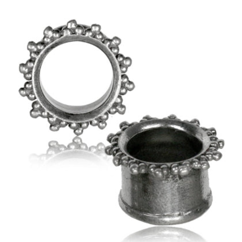 White Brass Tri Bead Tunnels 0 gauge (8mm) White Brass Pair