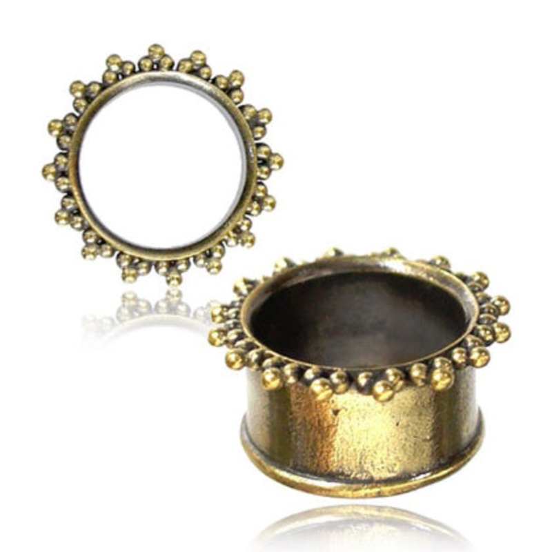 Yellow Brass Tri Bead Tunnels 0 gauge (8mm) Yellow Brass Pair
