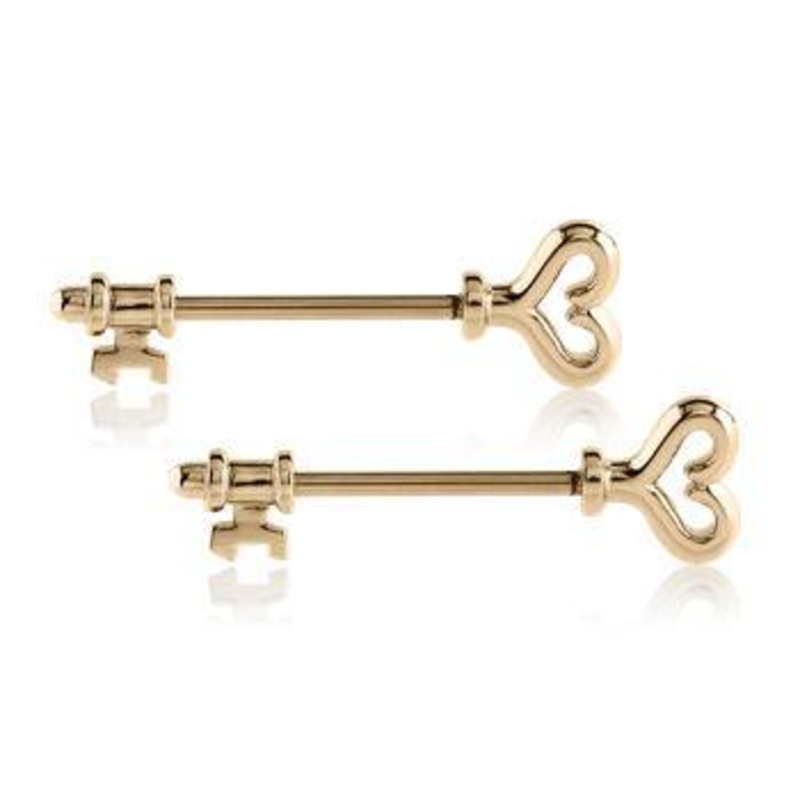 Zircon Gold Skeleton Key Nipple Barbells 14g – 15/32″ long (12mm) Zircon Gold Stainless
