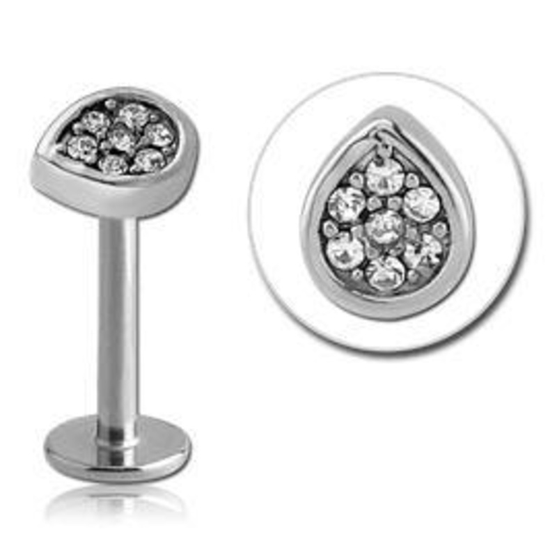 16g CZ Teardrop Stainless Labret 16g – 5/16″ long (8mm) Stainless Steel