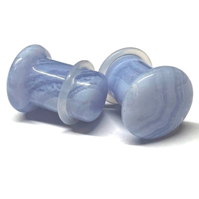 Blue Lace Agate Single Flare Plugs 6 gauge (4mm) Blue Lace Agate