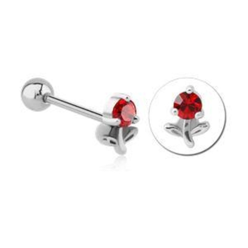 CZ Flower Stainless Tongue Barbell 14g – 5/8″ long (16mm) Stainless Steel