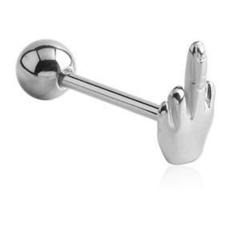 Middle Finger Stainless Tongue Barbell 14g – 5/8″ long (16mm) Stainless Steel