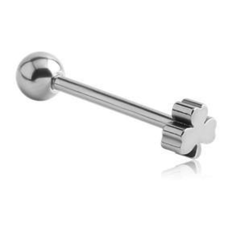 Mini Shamrock Stainless Tongue Barbell 14g – 5/8″ long (16mm) Stainless Steel