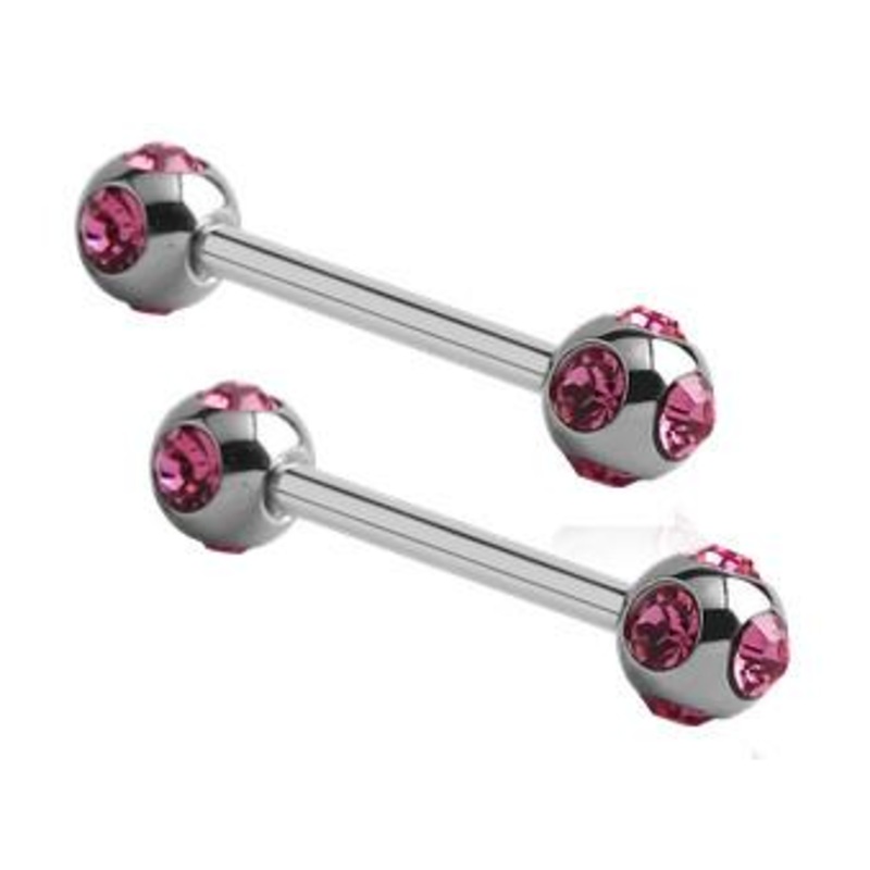 Multi-CZ Stainless Nipple Barbells 14g – 5/8″ long (16mm) – 5mm balls Aurora Borealis Stainless Steel