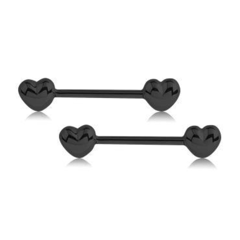 Puffy Heart Black Nipple Barbells 14g – 15/32″ long (12mm) Black Stainless