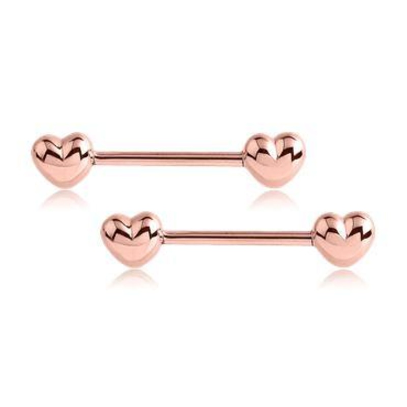 Puffy Heart Rose Gold Nipple Barbells 14g – 3/8″ long (10mm) Rose Gold Stainless