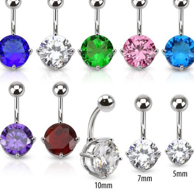 Round CZ Belly Ring 14 gauge – 3/8″ long (10mm) Green Stainless Steel