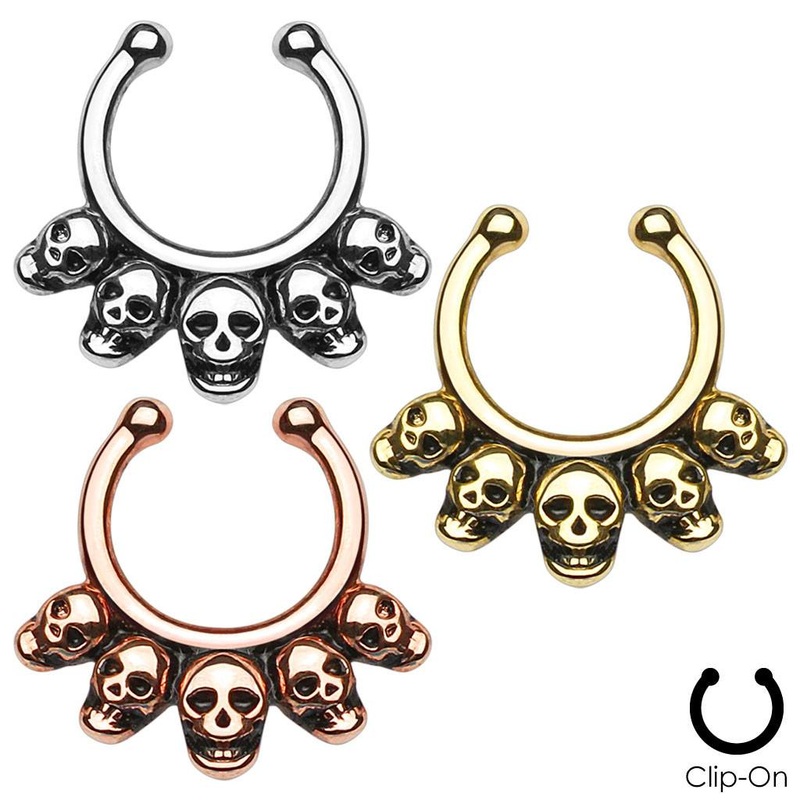 Skull Line Non-Piercing Septum Ring One Size Fits All Gold Stanless