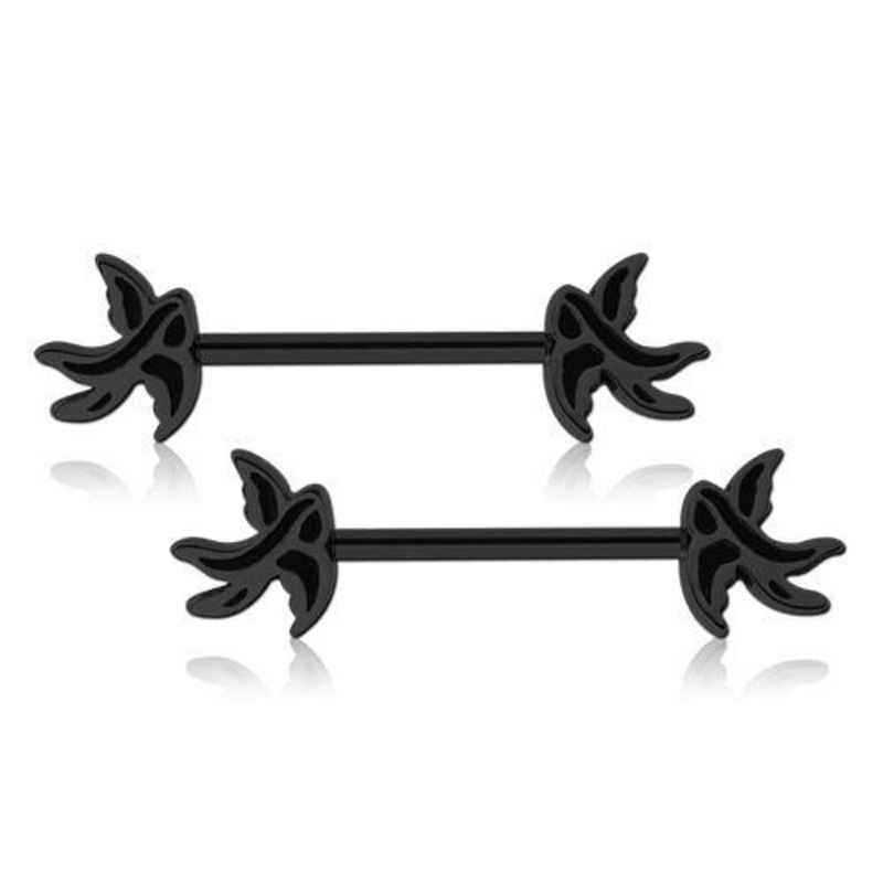 Sparrow Black Nipple Barbells 14g – 15/32″ long (12mm) Black Stainless