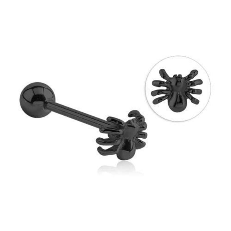 Spider Black Tongue Barbell 14g – 5/8″ long (16mm) Black Stainless
