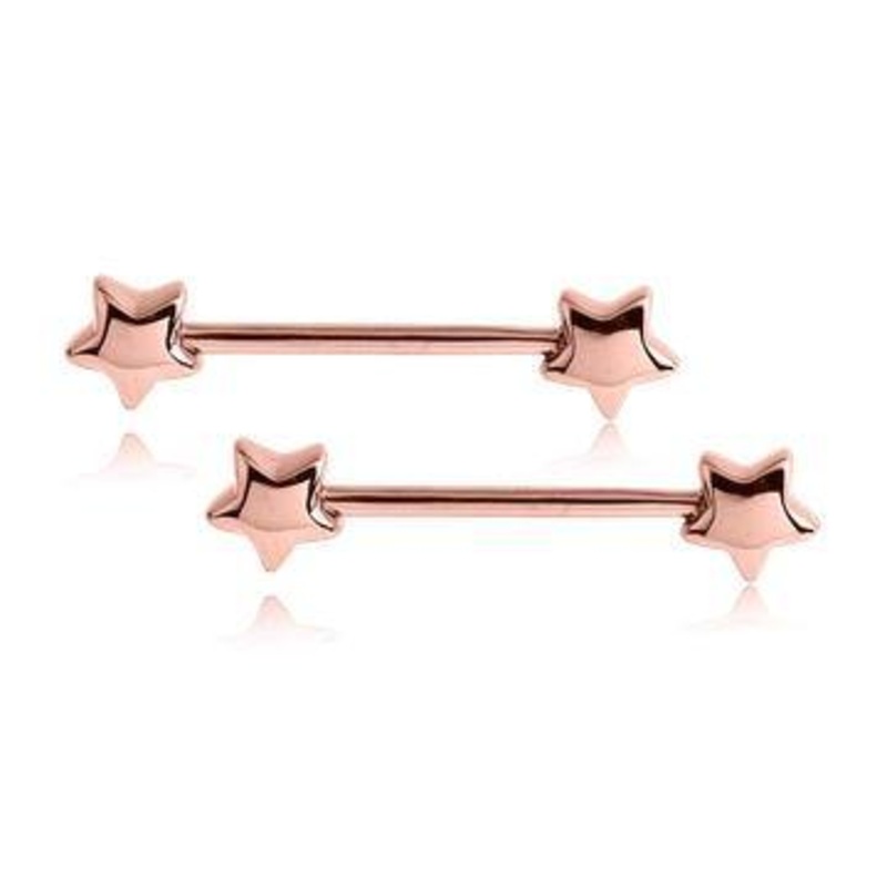 Star Rose Gold Nipple Barbells 14g – 15/32″ long (12mm) Rose Gold Stainless