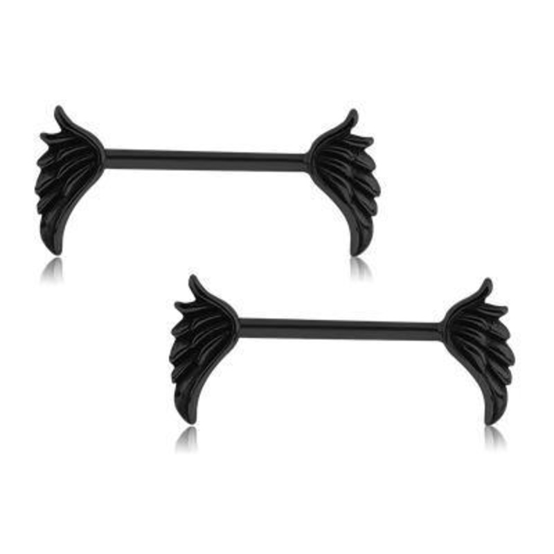 Wing Black Nipple Barbells 14g – 15/32″ long (12mm) Black Stainless