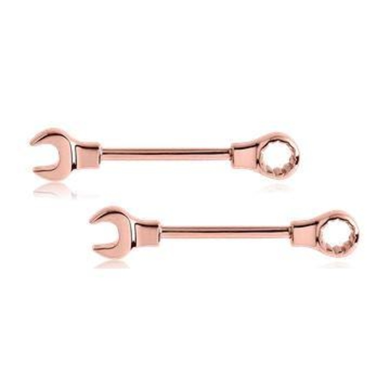 Wrench Rose Gold Nipple Barbells 14g – 5/8″ long (16mm) Rose Gold Stainless