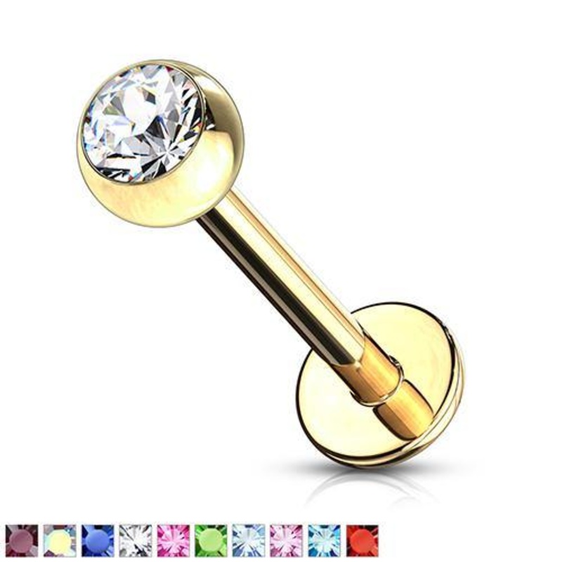 14g CZ Gold Labret 14g – 3/8″ long (10mm) – 4mm ball Aqua Gold Stainless