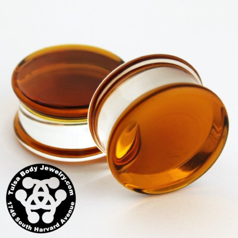 Amber Double Flare Plugs by Glasswear Studios 4 gauge (5mm) Amber Pair