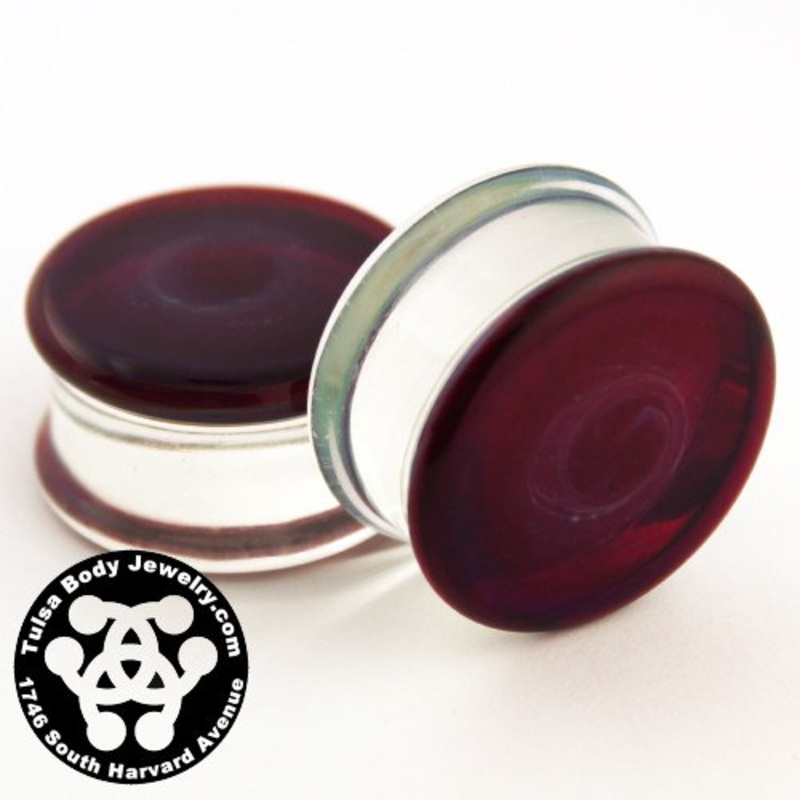 Amber/Purple Double Flare Plugs by Glasswear Studios 4 gauge (5mm) Amber/Purple Pair