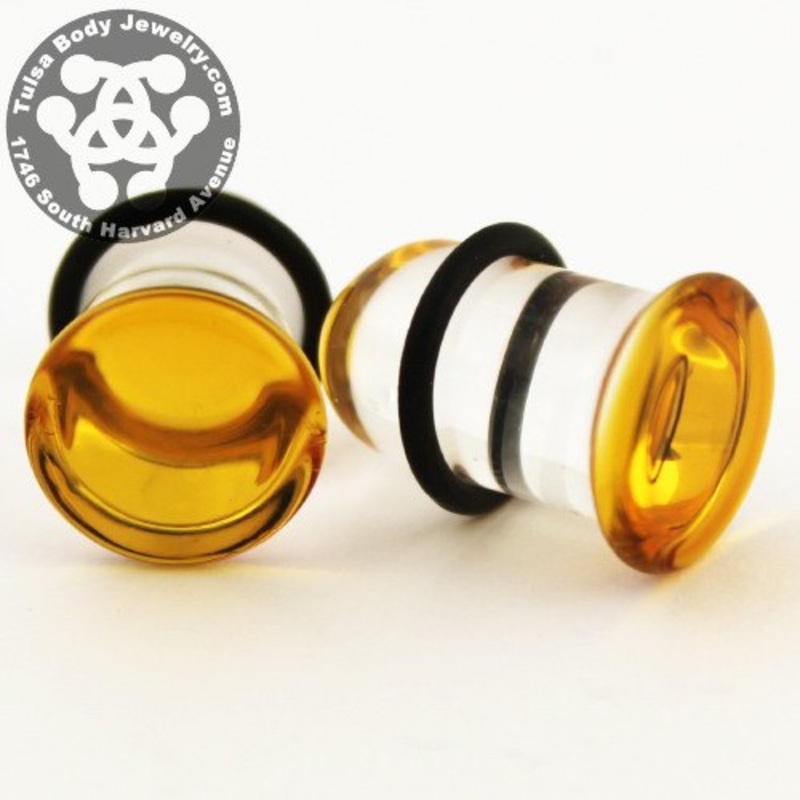 Amber Single Flare Plugs by Glasswear Studios 12 gauge (2mm) Amber Pair
