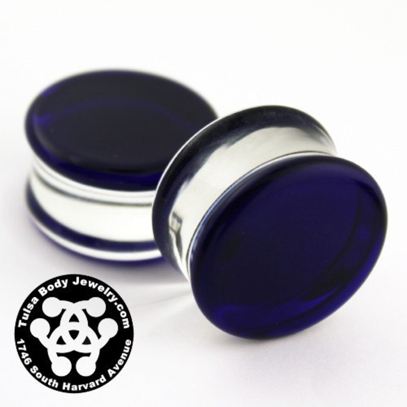 Blue Double Flare Plugs by Glasswear Studios 4 gauge (5mm) Blue Pair