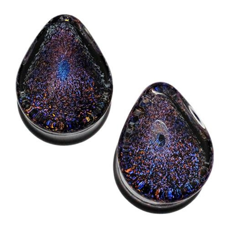 Blue Orange Galaxy Teardrop Plugs by Glasswear Studios 5/8 inch (16mm) Blue Orange Pair