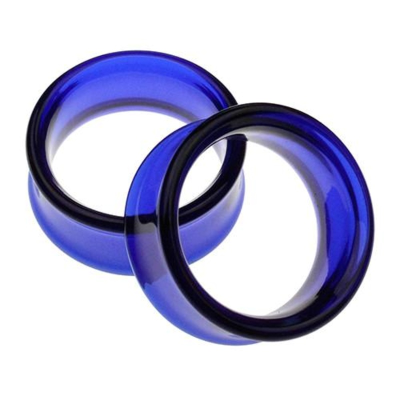 Blue Tunnels by Glasswear Studios 1 inch (26mm) Blue Pair