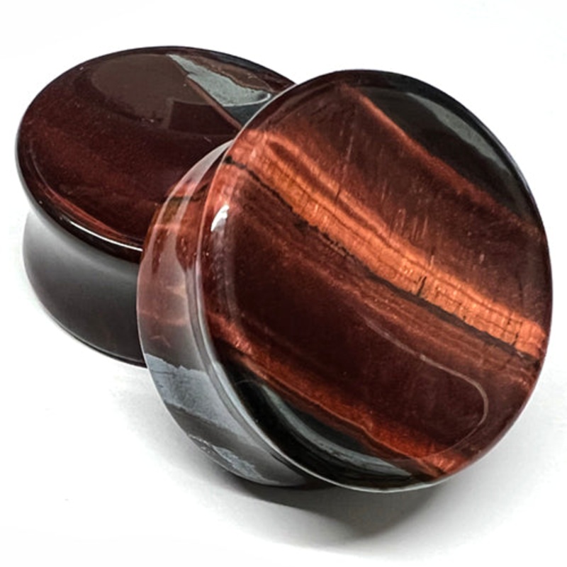 Red Tiger Eye Concave Plugs 0 gauge (8mm) Red Tiger Eye