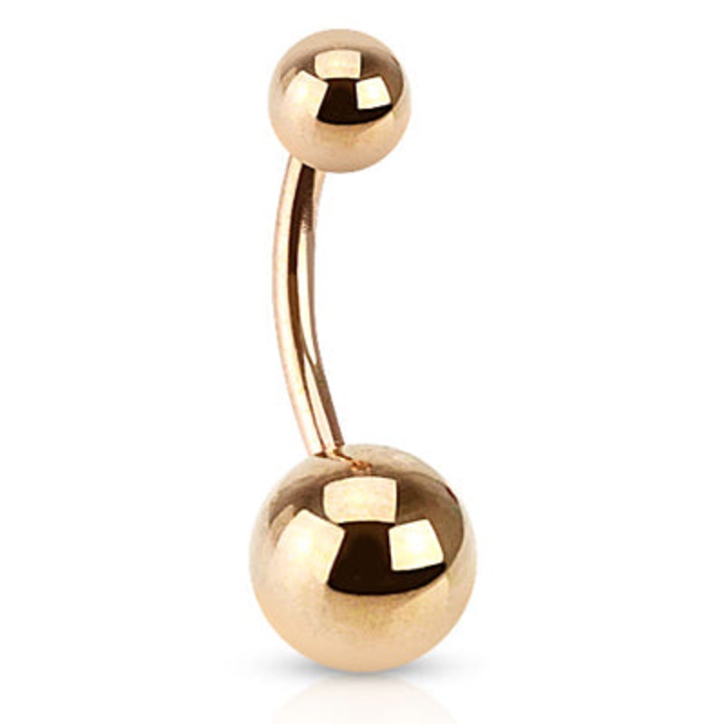 Rose Gold Belly Barbell 14g – 5/16″ long (8mm) – 4&6mm balls Rose Gold Stainless