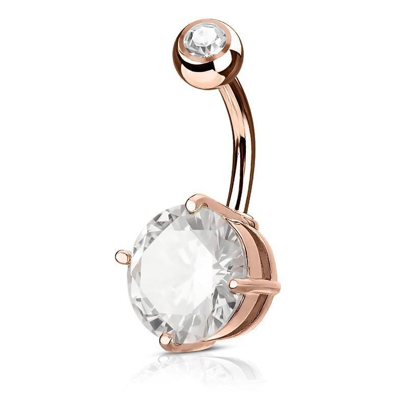 Round CZ Belly Barbell 14g – 5/16″ long (8mm) – 5mm gem Clear Gold Stainless
