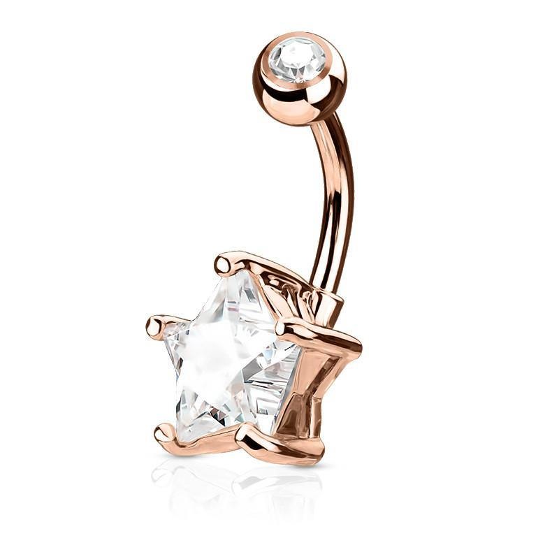 Star CZ Belly Ring 14g – 3/8″ long (10mm) Clear Gold Stainless