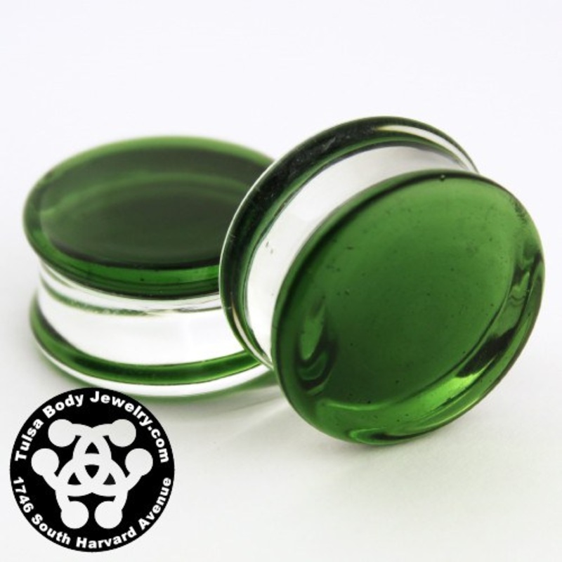 Translucent Green Double Flare Plugs by Glasswear Studios 4 gauge (5mm) Translucent Green Pair