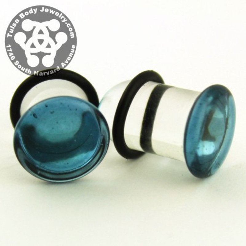 Translucent Sparkle Blue Single Flare Plugs by Glasswear Studios 12 gauge (2mm) Translucent Sparkle Blue Pair