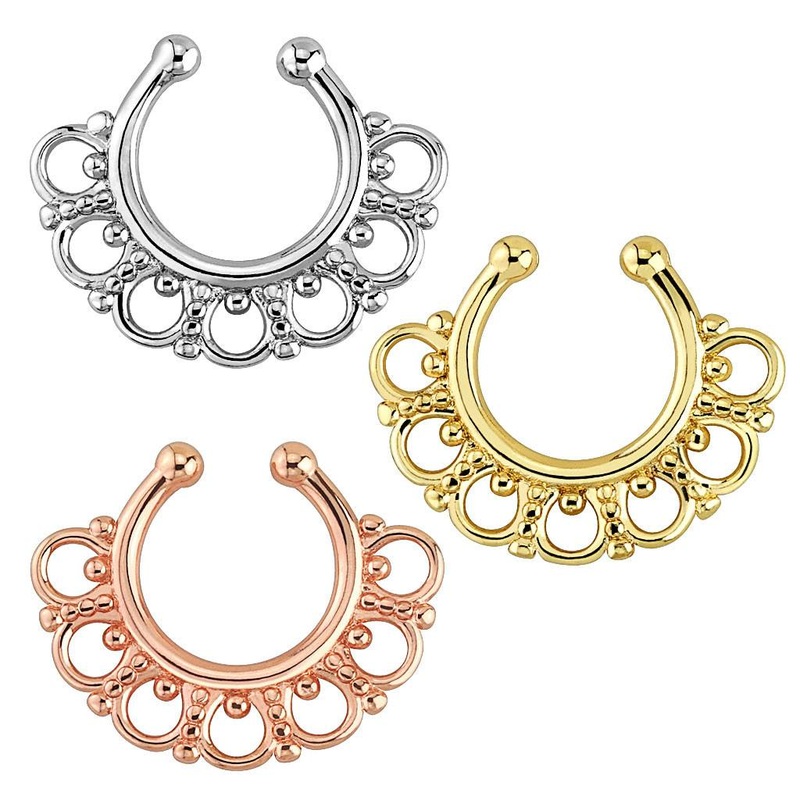 Tribal Fan Non-Piercing Septum Ring One Size Fits All Gold Stainless