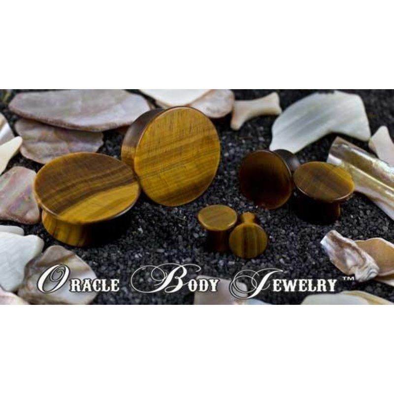 Yellow Tiger Eye Mayan Plugs by Oracle Body Jewelry 1/2 inch (13mm) Yellow Tiger Eye Pair