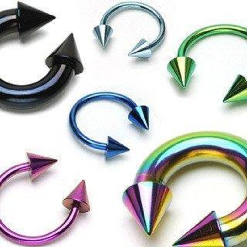 12g Spiked Rainbow Circular Barbell 12g – 15/32″ diameter (12mm) – 5x5mm cones Rainbow Stainless