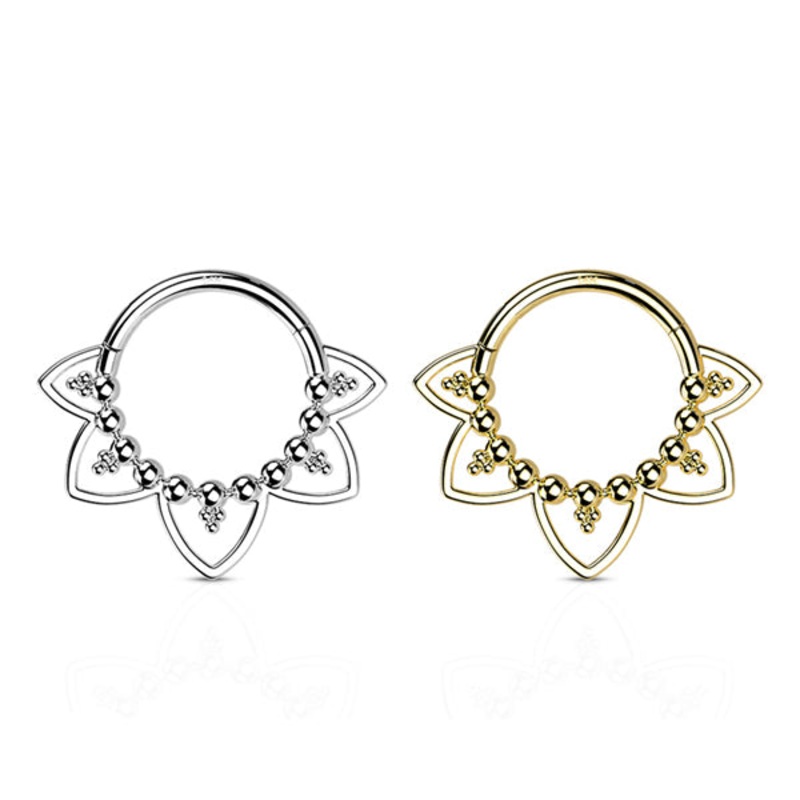 16g Beaded Heart 14k Gold Hinged Ring 16g – 5/16″ diameter (8mm) Yellow 14k Gold
