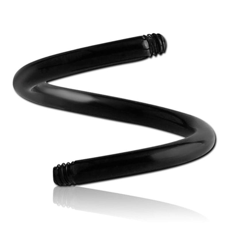 16g Blackline Spiral Barbell (external, no ends) 2-PACK 16g – 5/16″ diameter (8mm) Black