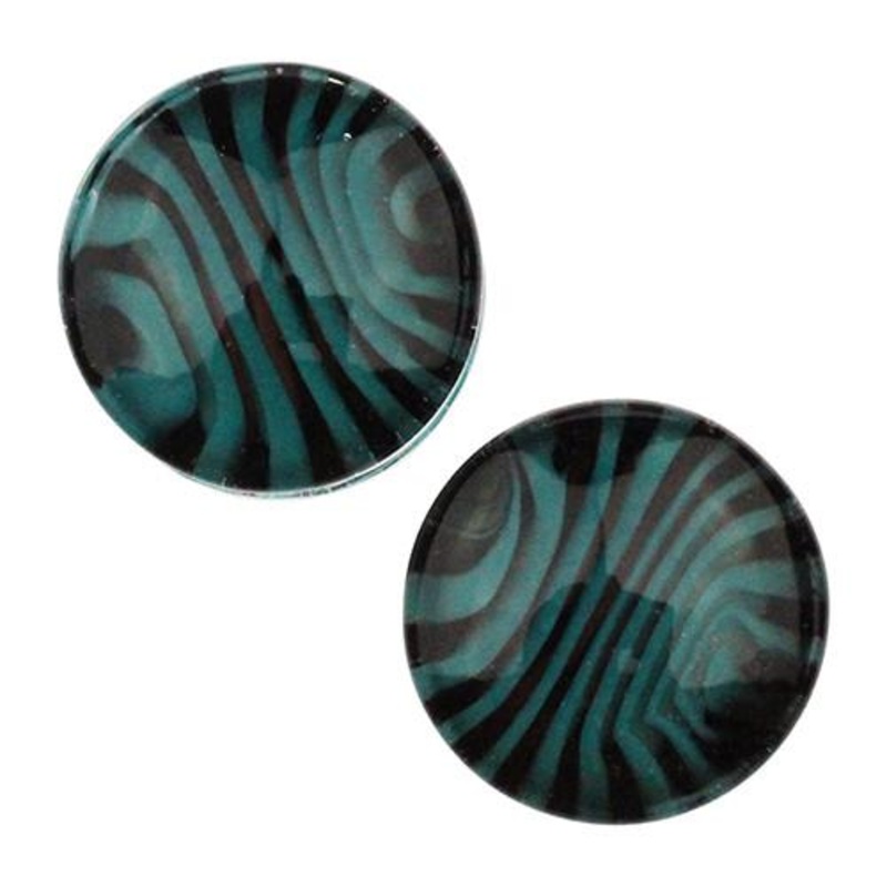 Aqua & Black Tiger Stripe Plugs by Gorilla Glass 0 gauge (8mm) Aqua & Black Pair