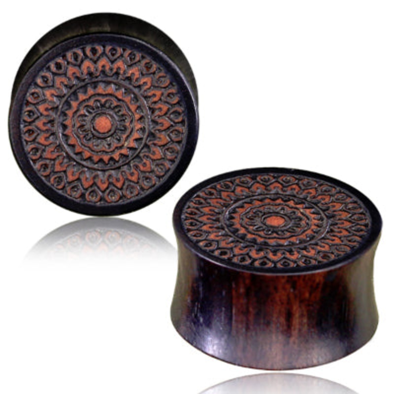 Balinese Engraved Iron Wood Plugs 13/16 inch (20mm) Iron Wood Pair