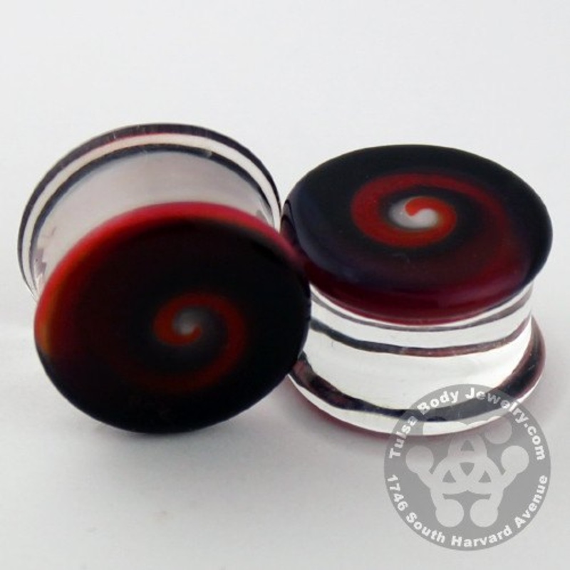 Black & Blood Swirl Plugs by Glasswear Studios 6 gauge (4mm) Black Blood Pair