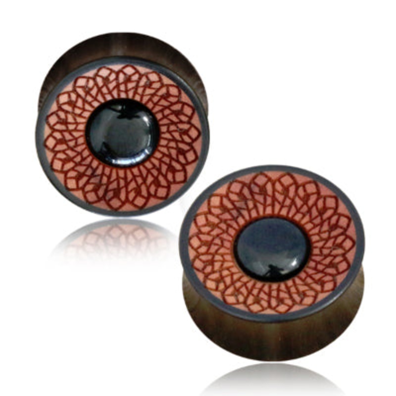Black Onyx Inlay Arang Wood Plugs 13/16 inch (20mm) Arang Wood Pair