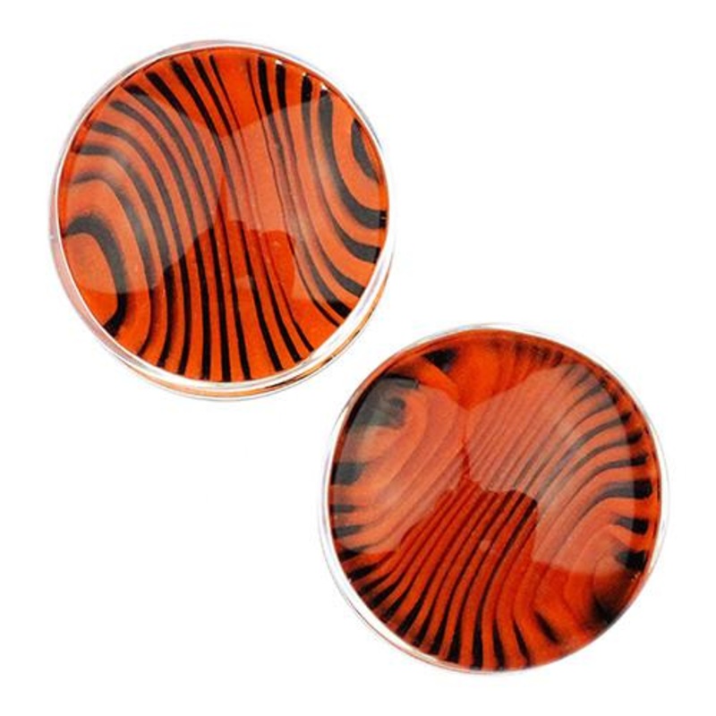 Black & Orange Tiger Stripe Plugs by Gorilla Glass 2 gauge (6mm) Black & Orange Pair