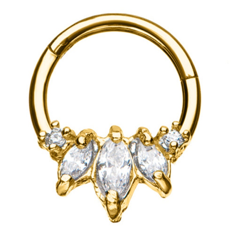 CZ Princess Gold Hinged Segment Ring 16g – 5/16″ diameter (8mm) Gold Stainless