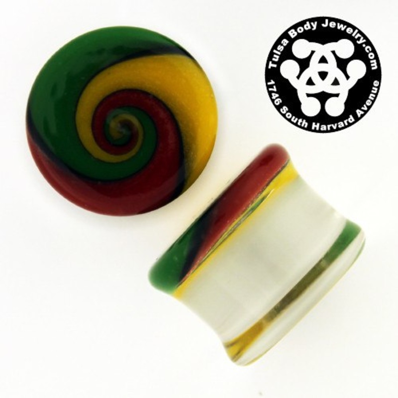 Rasta Swirl Plugs by Glasswear Studios 4 gauge (5mm) Rasta Pair