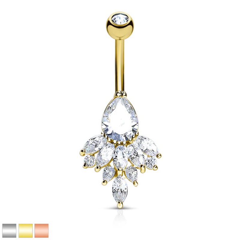 Teardrop Marquise Cluster Belly Ring 14g – 3/8″ long (10mm) Clear Gold Stainless