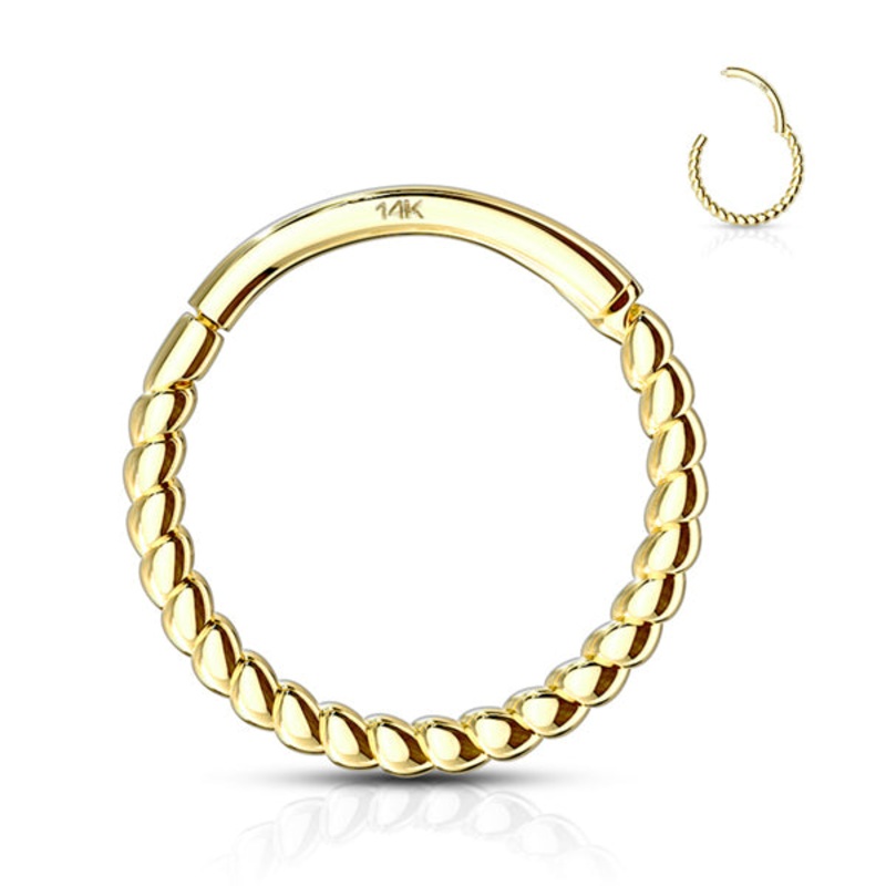 16g Twisted 14k Gold Hinged Ring 16g – 11/32″ diameter (9mm) Yellow 14k Gold