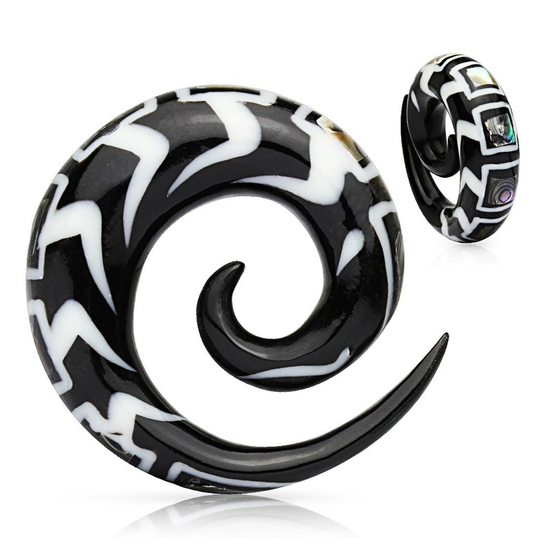 Abalone Inlay Horn Spirals 2 gauge (6mm) Black Horn Pair