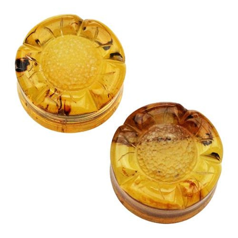 Amber Flower Plugs by Quetzalli Jewelry 0 gauge (8mm) Amber Pair
