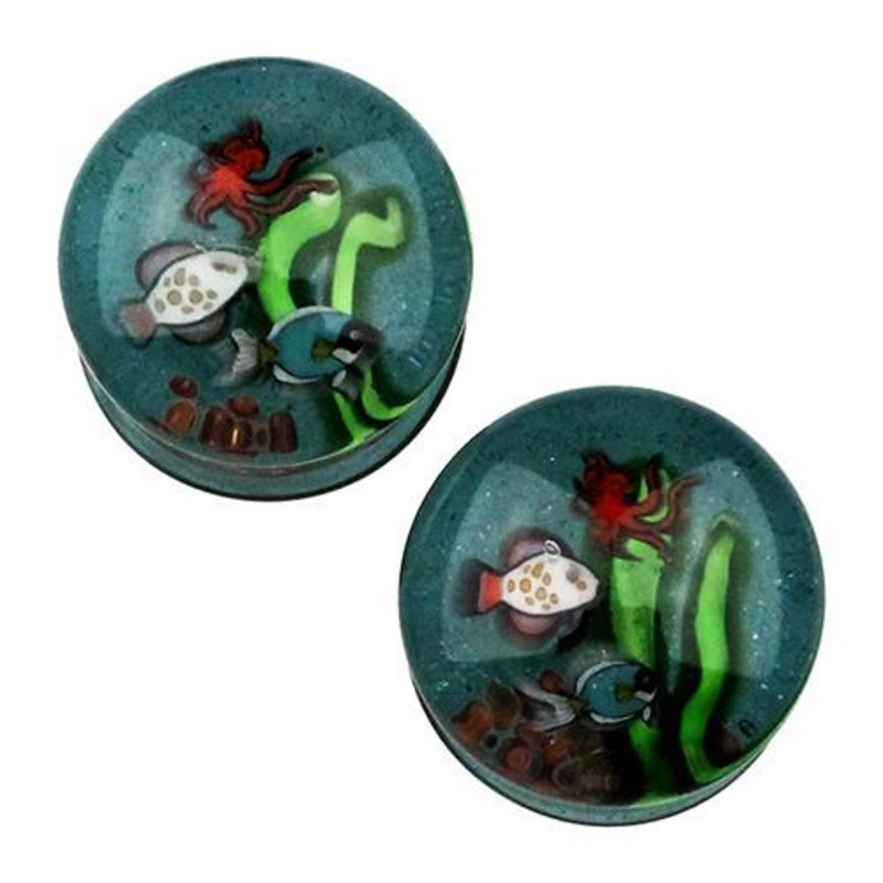 Aquarium Plugs by Glasswear Studios 1/2 inch (13mm) Blue Pair
